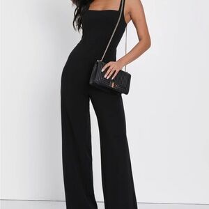 Lulu's Black Impressive Moment square neck wide leg jumpsuit NWOT